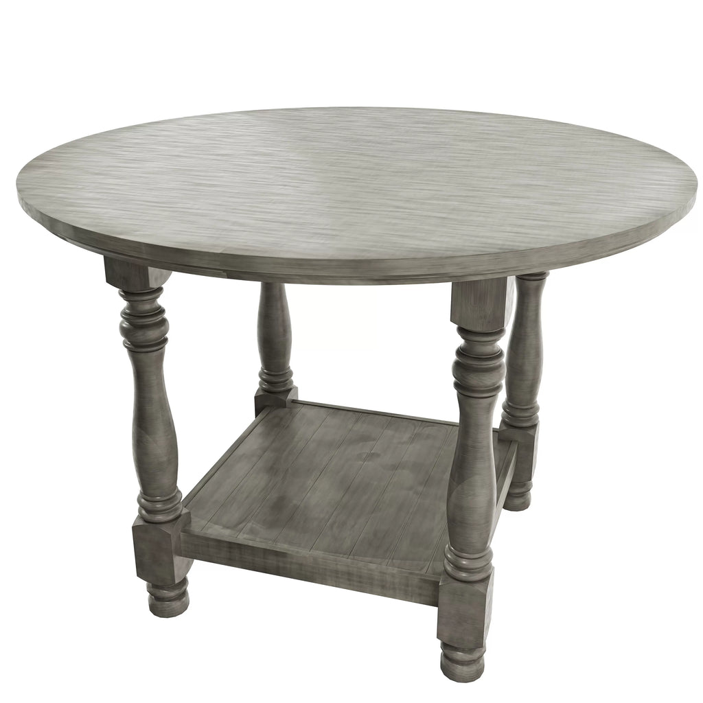 Poundex F2427-1924 5 pc Distressed wash finish wood 54" round counter height dining table set with turned legs