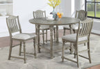 Poundex F2427-1924 5 pc Distressed wash finish wood 54" round counter height dining table set with turned legs