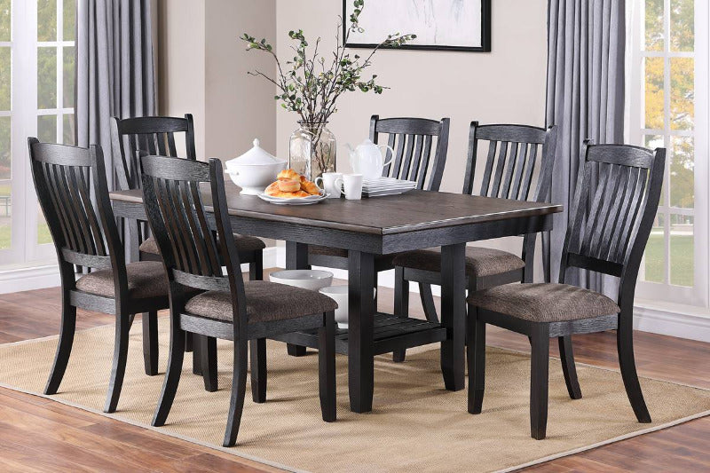Poundex F2438-1808 7 pc conrad ii dark brown wood two tone finish dining table set