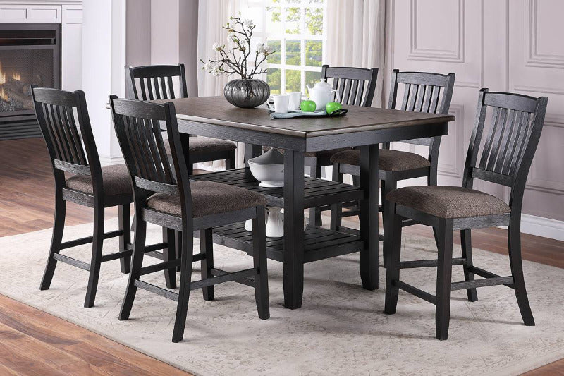 Poundex F2439-1809 7 pc conrad ii dark brown wood two tone finish counter height dining table