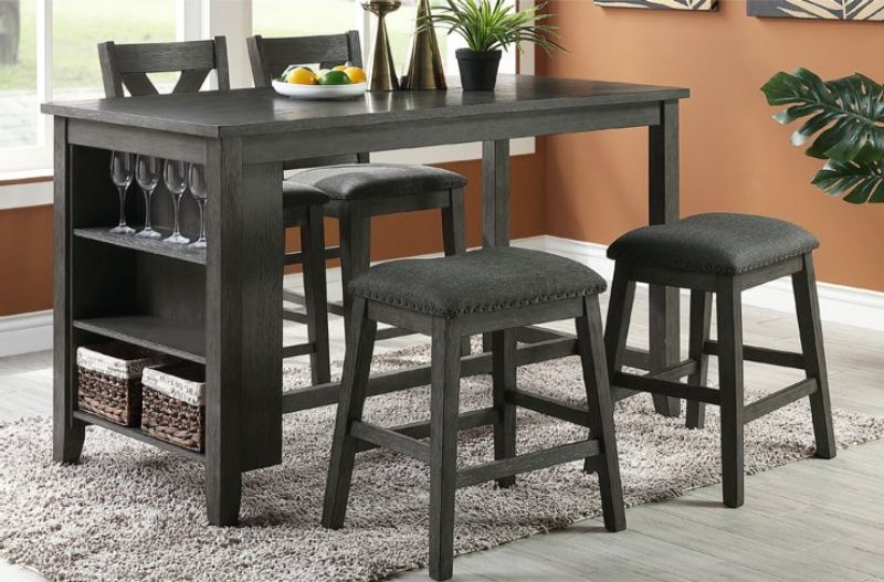 Poundex F2488-1790 5 pc gray finish solid acacia wood and fabric counter height dining table set Wildon studio janie