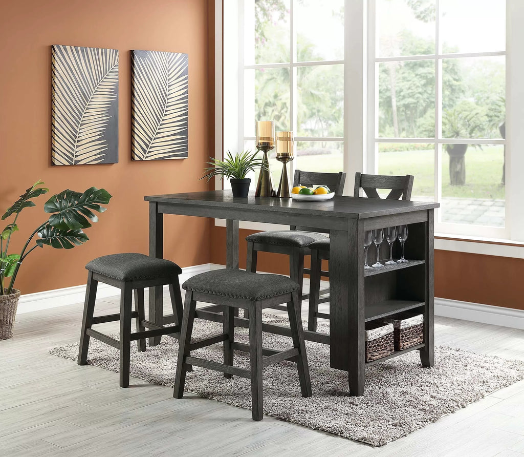 Poundex F2488-1790 5 pc gray finish solid acacia wood and fabric counter height dining table set Wildon studio janie