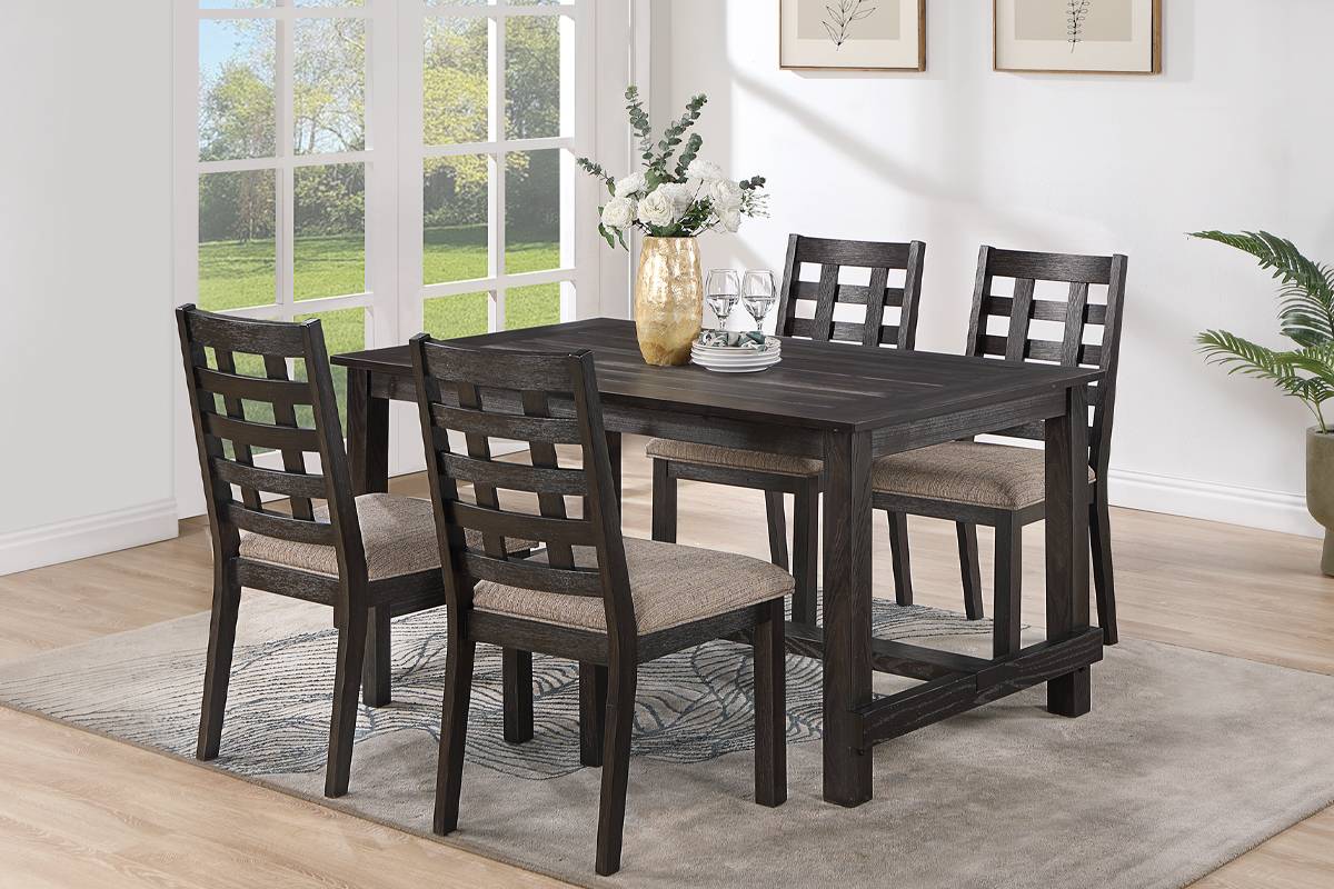 Poundex F2533-1709 5 pc Brown finish wood rectangular dining table set grid back chairs