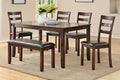 Poundex F2547 6 pc bridget espresso finish wood dining table set padded seat chairs and bench