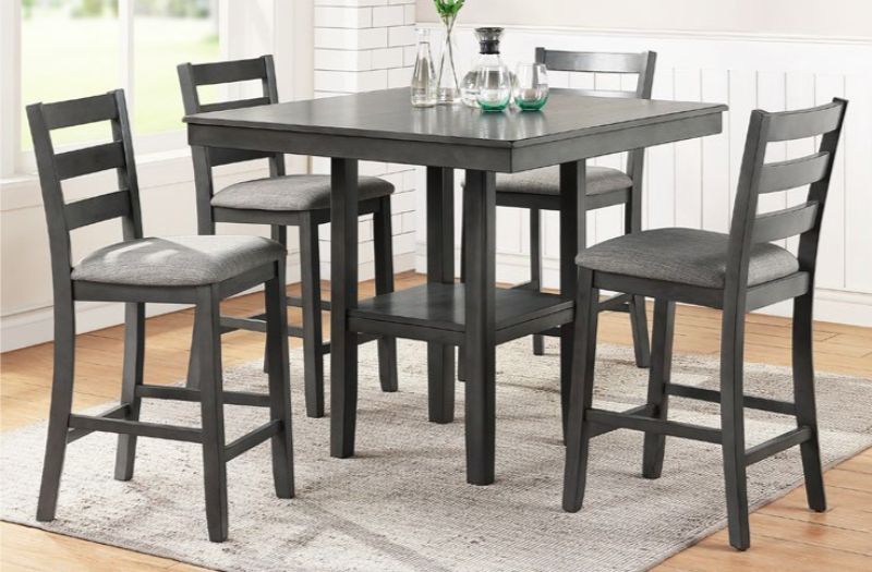 Poundex F2552 5 pc Wildon studio gray finish wood and fabric counter height dining table set
