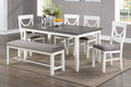 Poundex F2562 6 pc white & grey finish wood dining table set grey padded seat chairs and bench