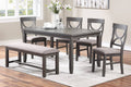 Poundex F2563 6 pc bridget ii grey finish wood dining table set padded seat chairs and bench