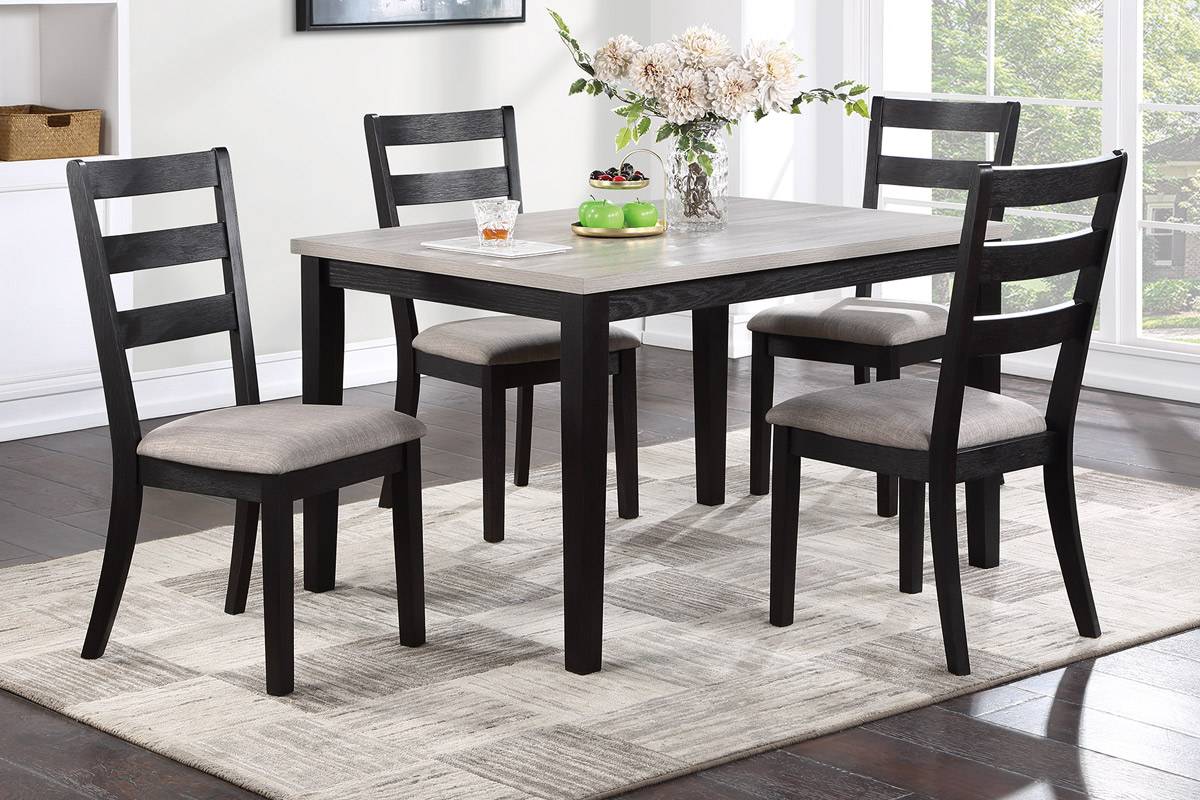 Poundex F2603 5 pc bridget ii two tone finish wood dining table set padded seat chairs