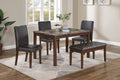 Poundex F2614 5 pc brown finish wood faux marble top rectangular dining table set with bench