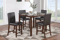 Poundex F2615 5 pc brown finish wood faux marble top square counter height dining table set