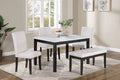 Poundex F2616 5 pc dark finish wood white faux marble top rectangular dining table set with bench
