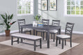 Poundex F2623 6 pc gray finish wood dining table set padded seat chairs and bench