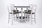 Poundex F2625 5 pc grey and white finish wood 42" round counter height dining table set center shelf pedestal