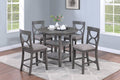 Poundex F2626 5 pc grey finish wood 42" round counter height dining table set center shelf pedestal