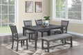 Poundex F2634 6 pc Charlene two tone grey finish wood dining table set padded seat chairs and bench