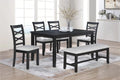 Poundex F2637 6 pc charcoal gray finish wood dining table set padded seat chairs and bench