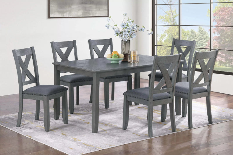 Poundex F2638 7 pc Grey finish wood 60" x 36" rectangular dining table set
