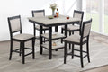 Poundex F2644 5 pc Antique black and rustic natural tone finish wood and fabric counter height dining table set