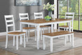 Poundex F2646 6 pc white & light brown finish wood dining table set padded seat chairs and bench