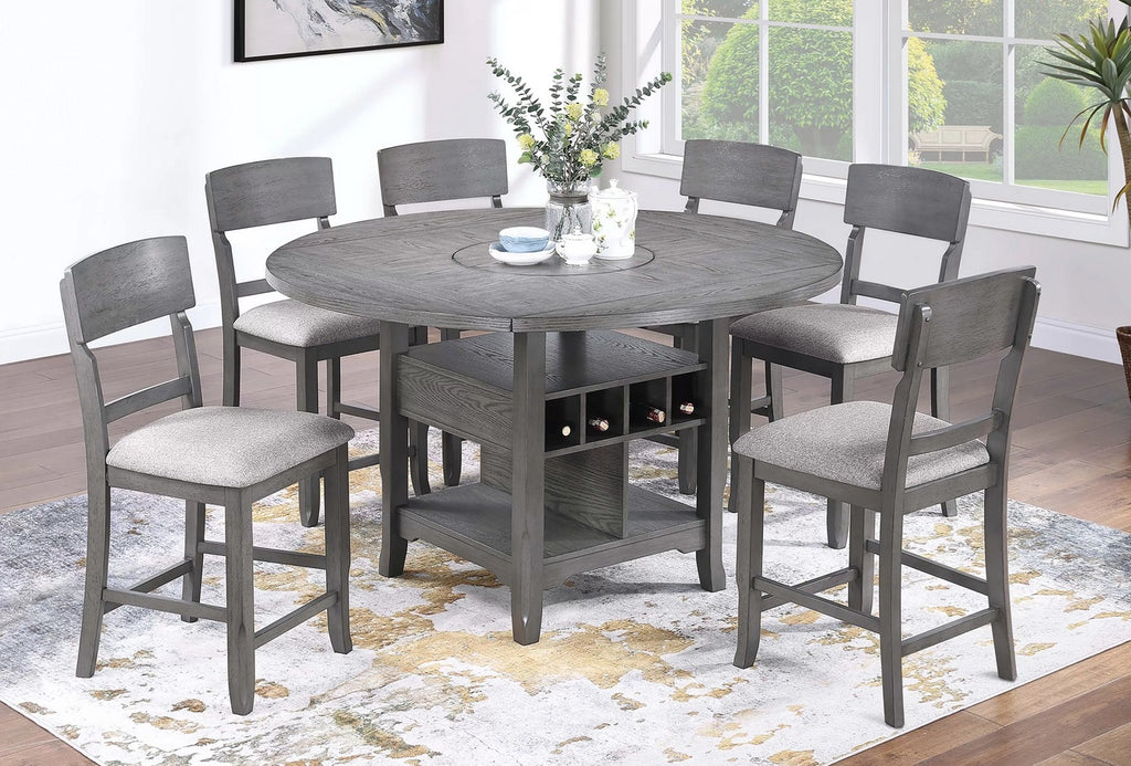 Poundex F2700-7PC 7 pc Canora grey stacie gray finish wood round / square drop leaf counter height dining table set