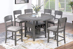 Poundex F2700-7PC 7 pc Canora grey stacie gray finish wood round / square drop leaf counter height dining table set