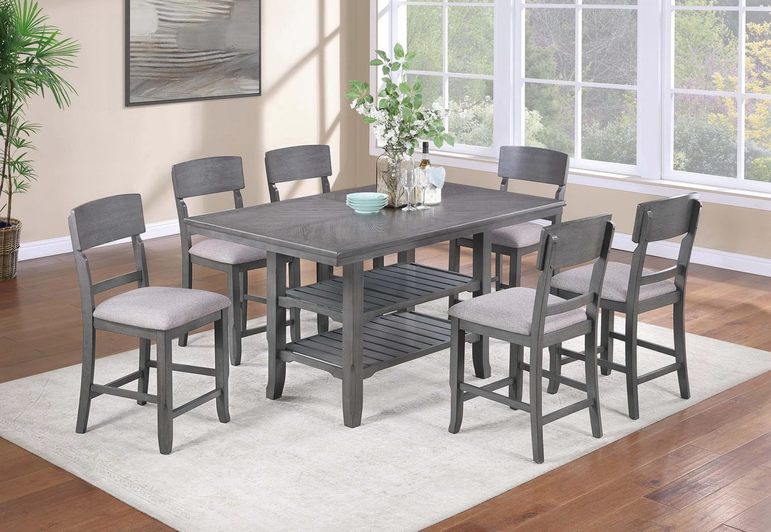 Poundex F2701-7PC 7 pc Canora grey stacie gray finish wood rectangular counter height dining table set
