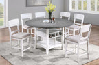 Poundex F2702-7PC 7 pc Canora antique white and grey stacie gray finish wood round / square drop leaf counter height dining table set