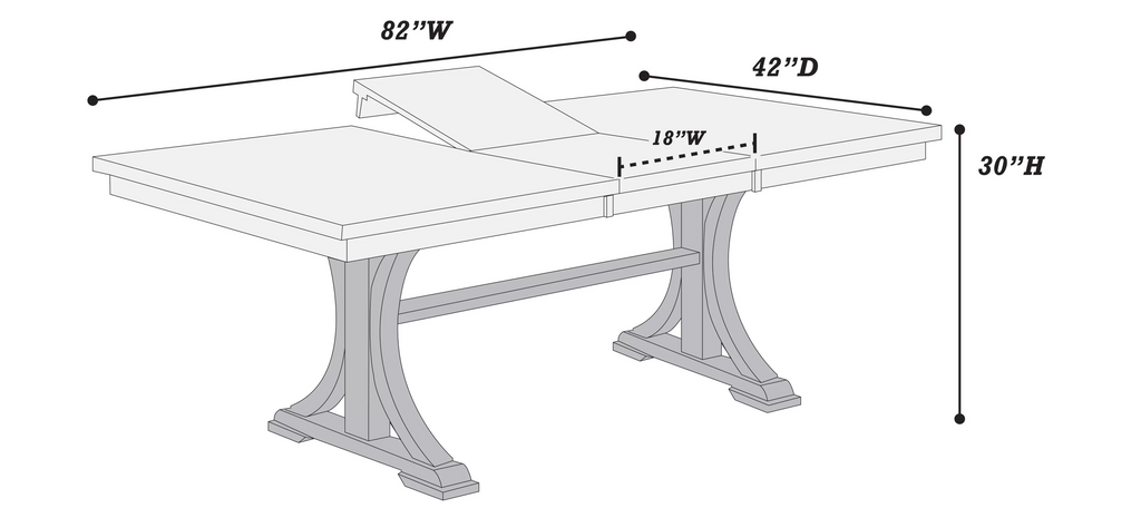 Poundex F2703-1926 7 pc charcoal finish wood 82" butterfly leaf dining table set trestle base rounded back chairs