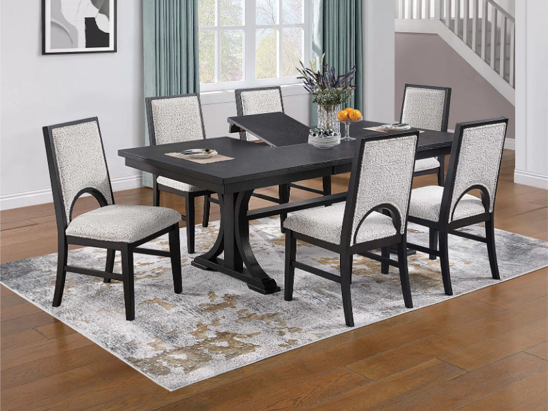 Poundex F2703-1925 7 pc charcoal finish wood 82" butterfly leaf dining table set trestle base