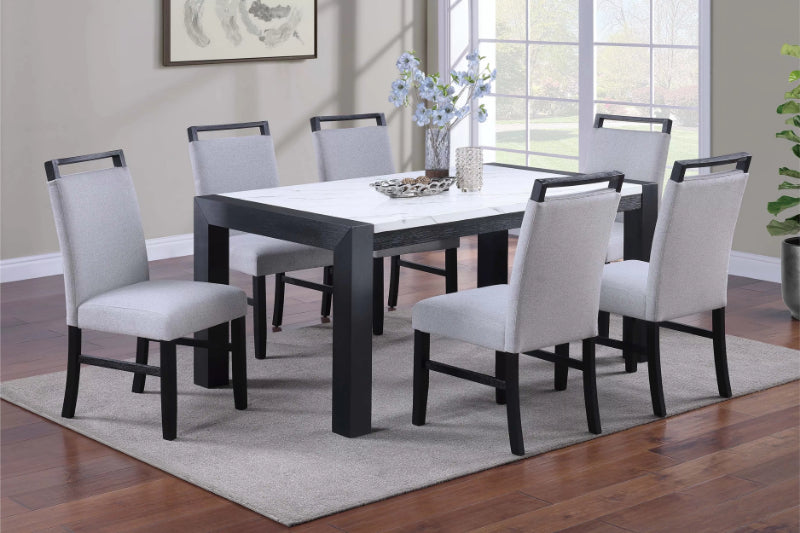 Poundex F2704-1933 7 pc Charcoal finish wood faux marble top dining table set