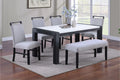 Poundex F2704-1933-34 6 pc Charcoal finish wood faux marble top dining table set with bench