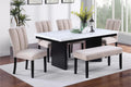 Poundex F2705-1935-36 6 pc Black finish wood white faux marble top dining table set with bench