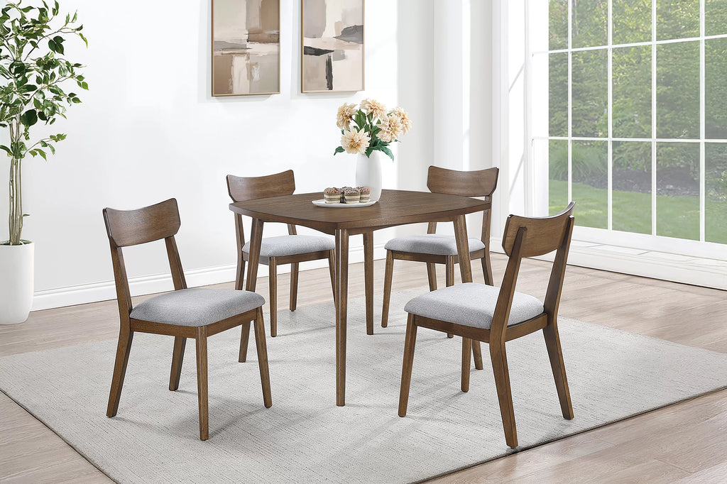 Poundex F2706-1953 5 pc Walnut finish wood mid century modern 40" square dining table set