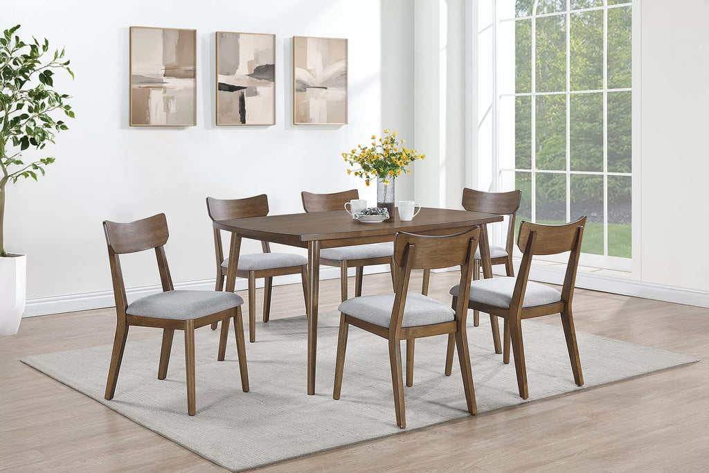 Poundex F2707-1953 7 pc Walnut finish wood mid century modern 60" rectangular dining table set