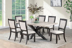 Poundex F2709-1954 7 pc Antique black finish wood light wood grain top rectangular dining table set