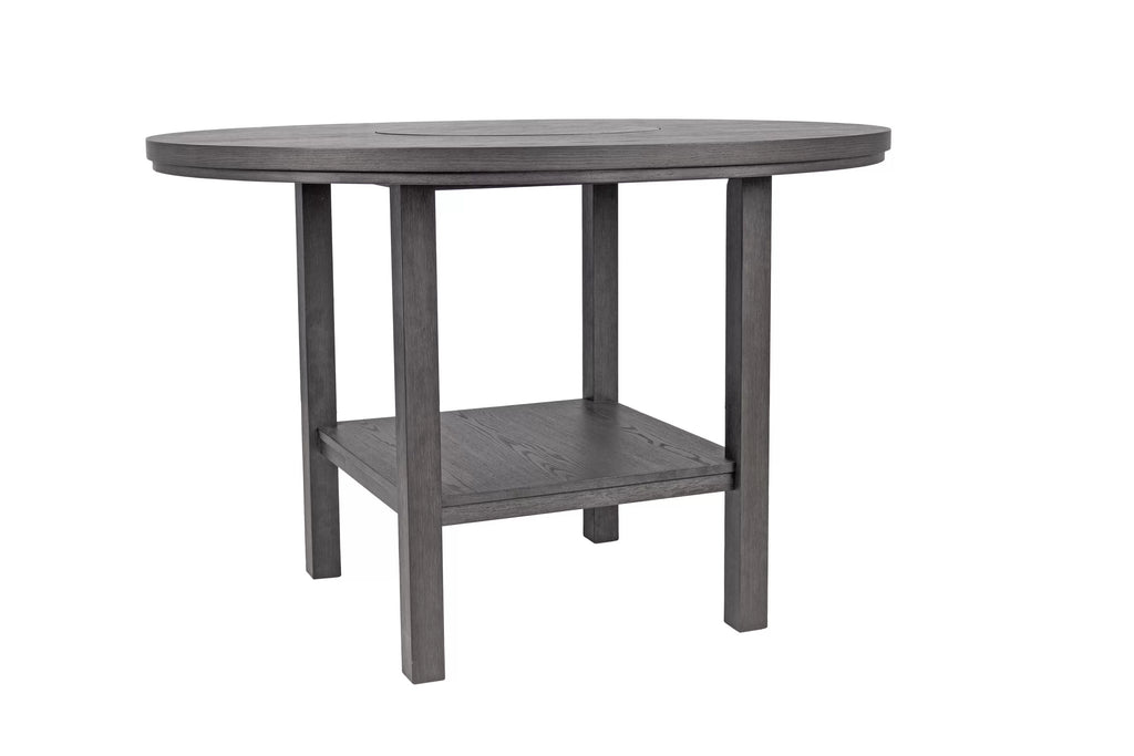 Poundex F2711-1956 5 pc Charcoal black finish wood 54" Round counter height dining table set lazy susan