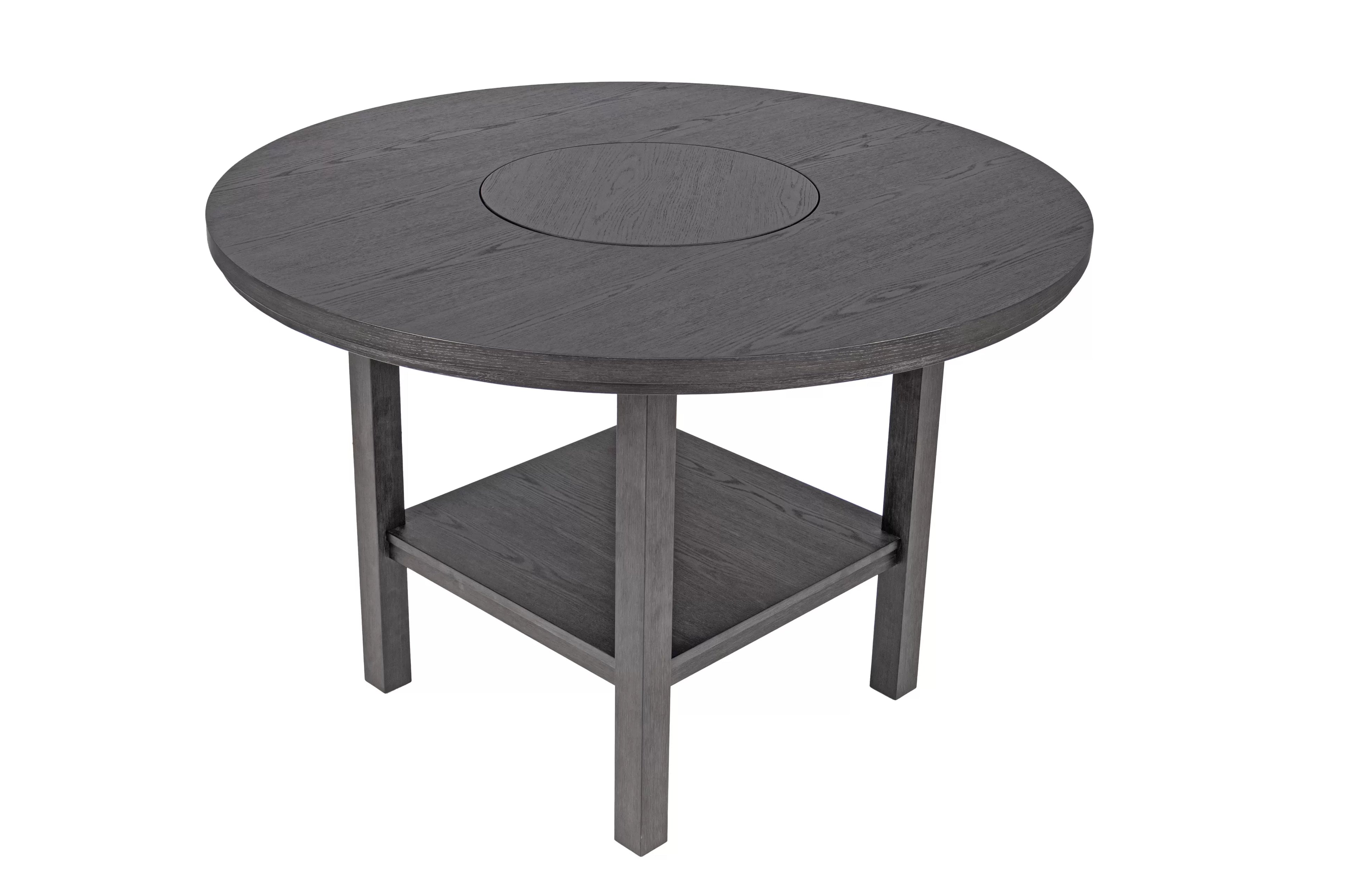Poundex F2711-1956 5 pc Charcoal black finish wood 54" Round counter height dining table set lazy susan