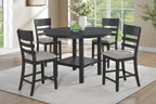 Poundex F2711-1956 5 pc Charcoal black finish wood 54" Round counter height dining table set lazy susan