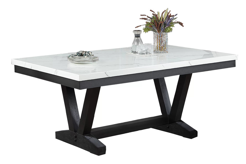Poundex F2712-1958-59 6 pc Antique black finish wood faux marble top rectangular dining table set with bench