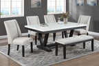 Poundex F2712-1958-59 6 pc Antique black finish wood faux marble top rectangular dining table set with bench