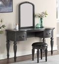 Poundex F4005 3 pc grey finish wood make up bedroom vanity set curved legs stool and mirror