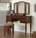 Poundex F4071 3 pc cherry brown finish wood make up bedroom vanity set tri fold mirror