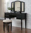 Poundex F4072 3 pc black finish wood make up bedroom vanity set tri fold mirror