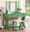 Poundex F4117 3 pc apple green finish wood make up bedroom vanity set tri fold mirror