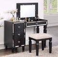Poundex F4201 2 pc Angelica black finish wood make up bedroom vanity set flip up mirror and stool
