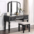 Poundex F4219 3 pc black finish wood make up bedroom vanity set tri fold mirror