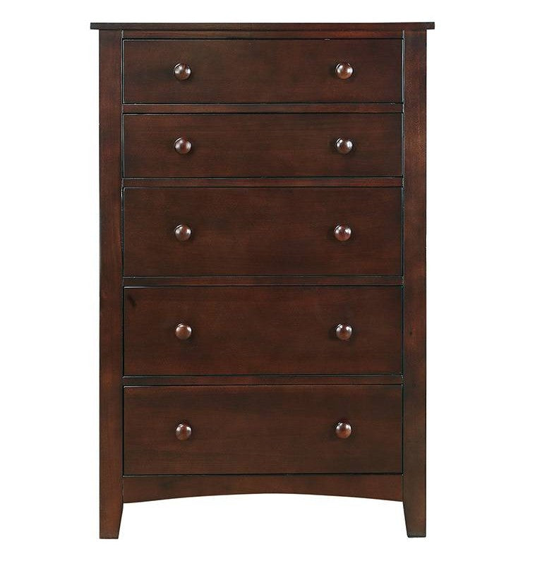 Poundex F4235 Dark brown finish wood 5 drawers chest of drawers