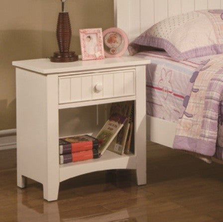 Poundex F4238 White finish wood nightstand end table with one drawer