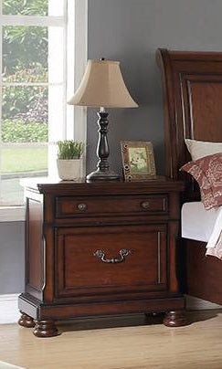 Poundex F4345 Brown cherry finish wood nightstand end table with drawers