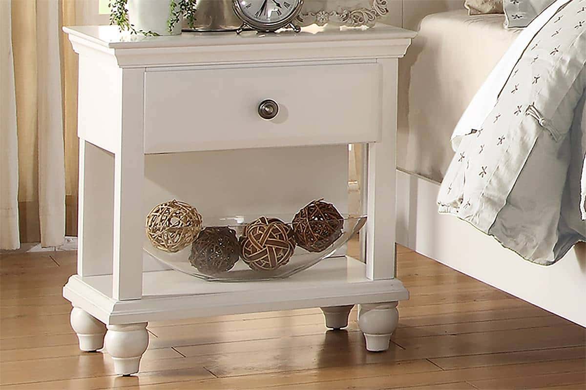 Poundex F4349 White finish wood nightstand end table with one drawer and open shelf